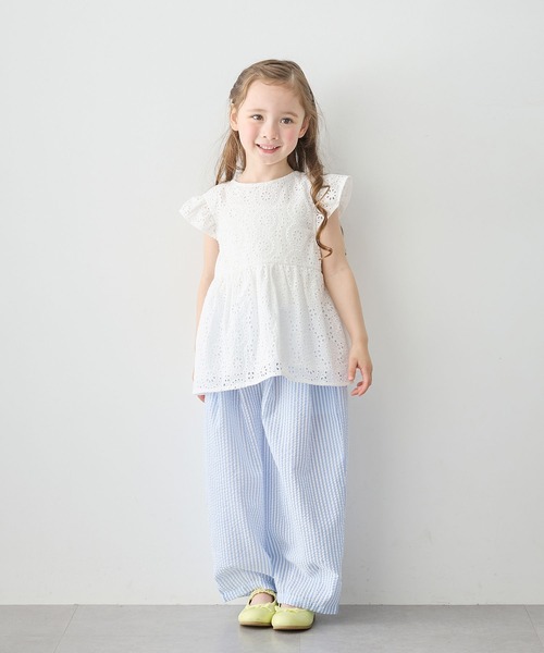 Piet（ピエット）の「【綿100%】総レース フレアブラウス（シャツ/ブラウス・キッズ・オレンジ/ピンク/オフホワイト・100/110/120/130）」の4枚目の写真