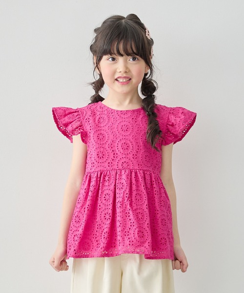 Piet（ピエット）の「【綿100%】総レース フレアブラウス（シャツ/ブラウス・キッズ・オレンジ/ピンク/オフホワイト・100/110/120/130）」の5枚目の写真