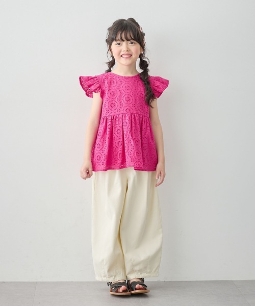 Piet（ピエット）の「【綿100%】総レース フレアブラウス（シャツ/ブラウス・キッズ・オレンジ/ピンク/オフホワイト・100/110/120/130）」の6枚目の写真