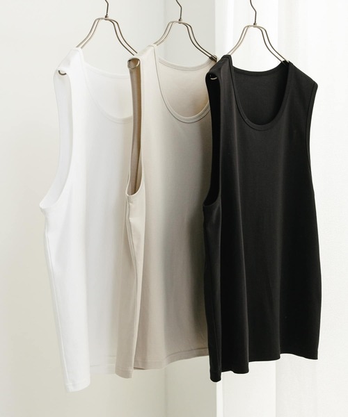 SENSE OF PLACE by URBAN RESEARCH（センスオブプレイスバイアーバンリサーチ）の「コットンスムースタンクトップ（タンクトップ・メンズ・ブラック/ホワイト/ベージュ・MEDIUM/LARGE）」の7枚目の写真