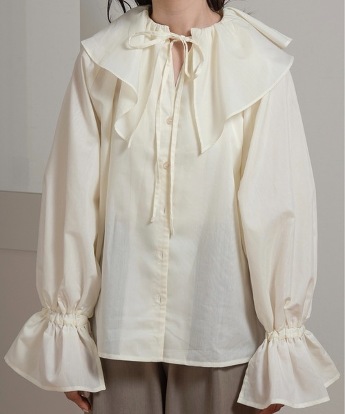 lawgy(ラウジー)の「big collar frill string blouse / ビッグカラーフリルストリングブラウス(シャツ/ブラウス・レディース・ブルー/ホワイト/クリーム・FREE)」の5枚目の写真