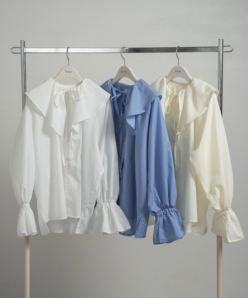 lawgy(ラウジー)の「big collar frill string blouse / ビッグカラーフリルストリングブラウス(シャツ/ブラウス・レディース・ブルー/ホワイト/クリーム・FREE)」の4枚目の写真
