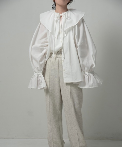lawgy(ラウジー)の「big collar frill string blouse / ビッグカラーフリルストリングブラウス(シャツ/ブラウス・レディース・ブルー/ホワイト/クリーム・FREE)」の12枚目の写真