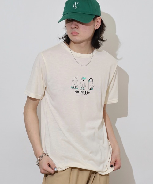 FUNALIVE(ファンアライブ)の「フロントプリントTシャツ UVカット COOL&DRY(Tシャツ/カットソー・メンズ・ホワイト系その他/ピンク/ライトグリーン/ライトブラック/サーモンピンク/ホワイト系その他3/ブラック系その他4/ホワイト/ミント/ネイビー/イエロー/インディゴブルー/ライトベージュ/ブラック/サックスブルー/ホワイト系その他2/ホワイト系その他4/ブラック系その他3/ライトイエロー/スミクロ/グレイッシュベージュ/ホワイト系その他5/ブラック系その他2/グレイッシュブルー・M/L/LL)」の2枚目の写真