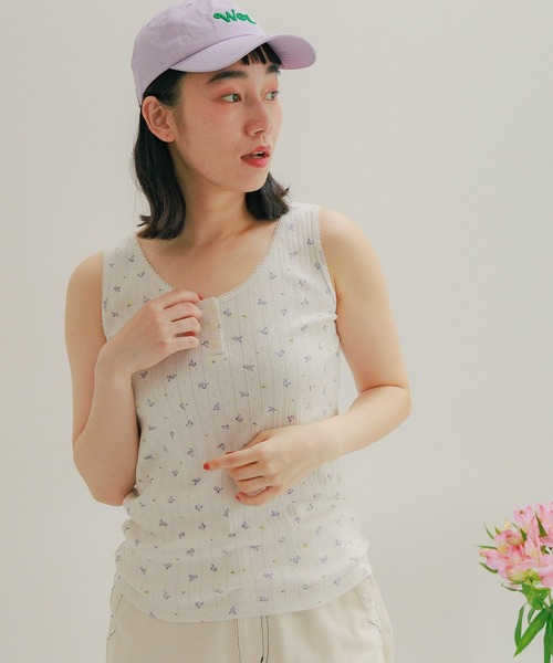 セール】小花アイレットテレコタンクトップ（タンクトップ