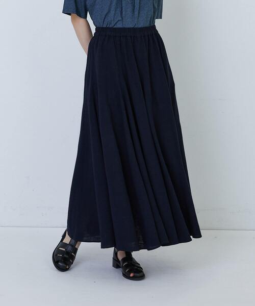 LOISIR（ロワズィール）の「【MTサイズ有り】レーヨンリネンスラブローンフレアースカート（スカート・レディース・キナリ/ネイビー・M/MT）」の2枚目の写真