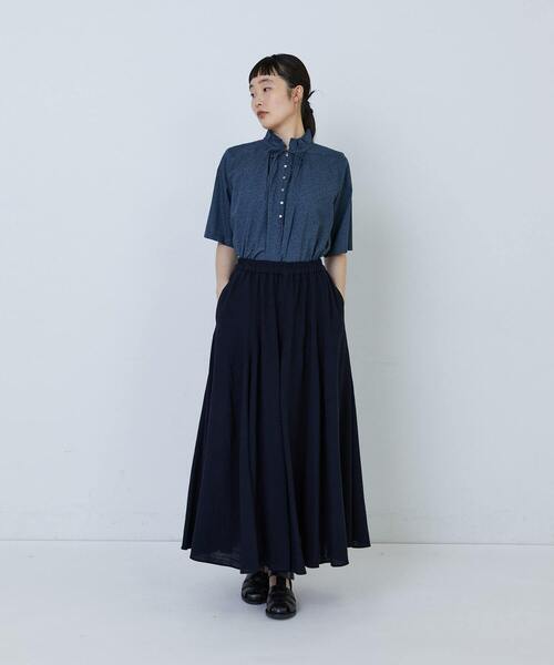 LOISIR（ロワズィール）の「【MTサイズ有り】レーヨンリネンスラブローンフレアースカート（スカート・レディース・キナリ/ネイビー・M/MT）」の3枚目の写真