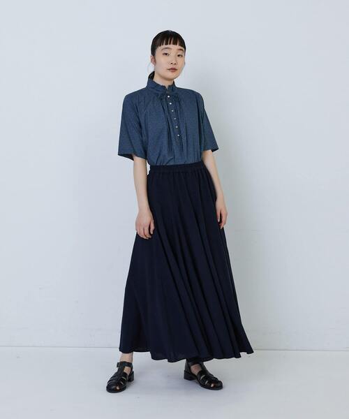 LOISIR（ロワズィール）の「【MTサイズ有り】レーヨンリネンスラブローンフレアースカート（スカート・レディース・キナリ/ネイビー・M/MT）」の5枚目の写真