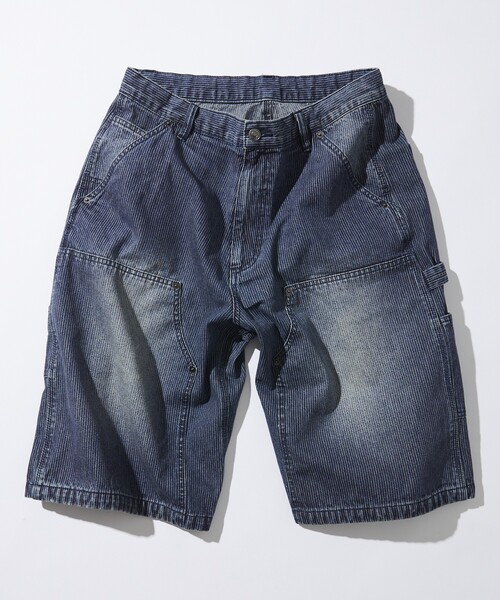 FREAK'S STORE(フリークスストア)の「FREAK’S STORE/フリークスストア ワイドシルエット ヴィンテージ加工 ダブルニー ヒッコリーデニムショーツ/ショートパンツ(その他パンツ・メンズ・ネイビー/サックスブルー・MEDIUM/LARGE)」の7枚目の写真