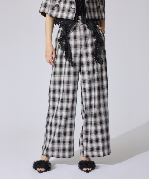 rienda(リエンダ)の「チェックワイドタックベルト付きジャストウエストパンツ 春服(スラックス・レディース・マルチ・MEDIUM/SMALL)」の1枚目の写真