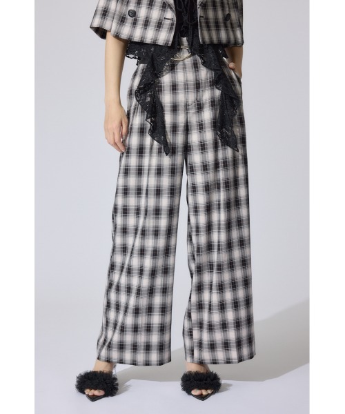 rienda(リエンダ)の「チェックワイドタックベルト付きジャストウエストパンツ 春服(スラックス・レディース・マルチ・MEDIUM/SMALL)」の2枚目の写真