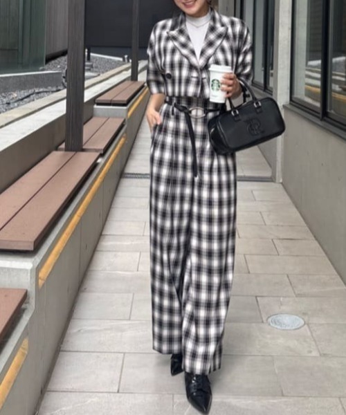 rienda(リエンダ)の「チェックワイドタックベルト付きジャストウエストパンツ 春服(スラックス・レディース・マルチ・MEDIUM/SMALL)」の9枚目の写真