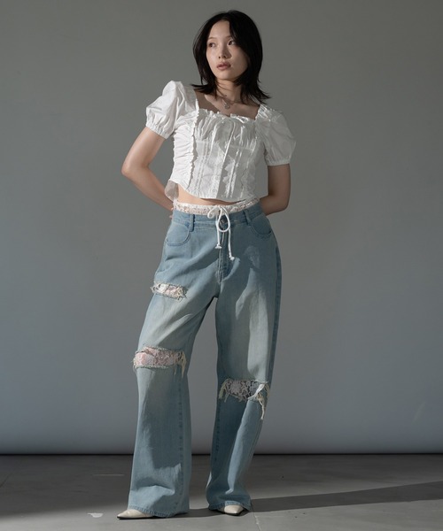 apres jour mignon（アプレジュールミニョン）の「スクエアピンタックブラウス【ZOZOTOWN限定アイテム】（シャツ/ブラウス・レディース・オフホワイト/ブラウン系その他/ネイビー/ダークブラウン/ブラック系その他/その他・X-LARGE/フリー）」の9枚目の写真