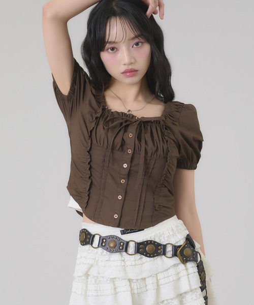 apres jour mignon（アプレジュールミニョン）の「スクエアピンタックブラウス（シャツ/ブラウス・レディース・オフホワイト/ブラウン系その他/ネイビー/ダークブラウン/ブラック系その他/その他・X-LARGE/フリー）」の18枚目の写真