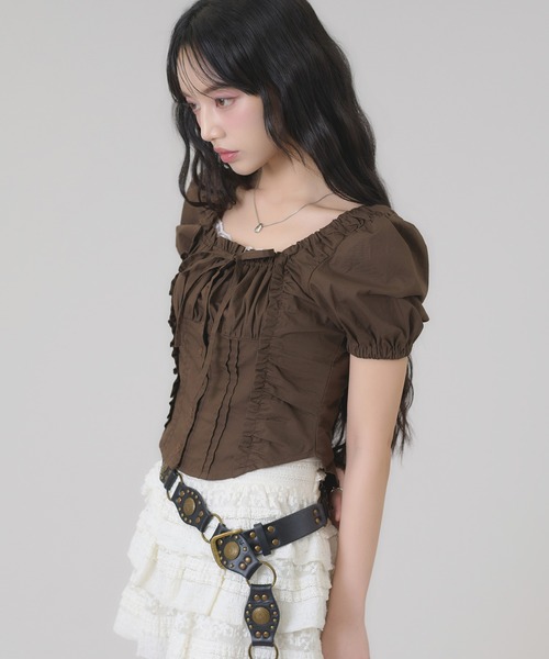 apres jour mignon（アプレジュールミニョン）の「スクエアピンタックブラウス（シャツ/ブラウス・レディース・オフホワイト/ブラウン系その他/ネイビー/ダークブラウン/ブラック系その他/その他・X-LARGE/フリー）」の19枚目の写真