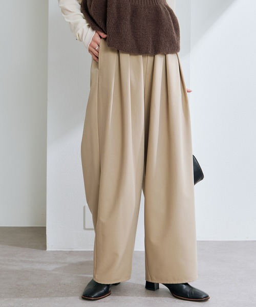 セール】ツータック ウエストゴム ストレッチパンツ（スラックス