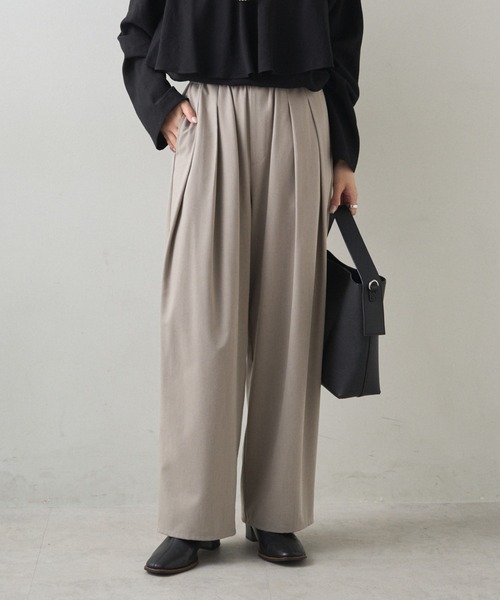 PUAL CE CIN（ピュアルセシン）の「ツータック ウエストゴム ストレッチパンツ（スラックス・レディース・ベージュ/ブラック/グレー/グレイッシュベージュ・FREE）」の4枚目の写真