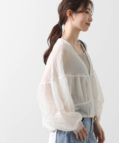 Gready Brilliant（グレディブリリアン）の「シアーシャーリングＶネックブルゾン（ブルゾン・レディース・アイボリー/ブラック/黄緑系・FREE）」の9枚目の写真