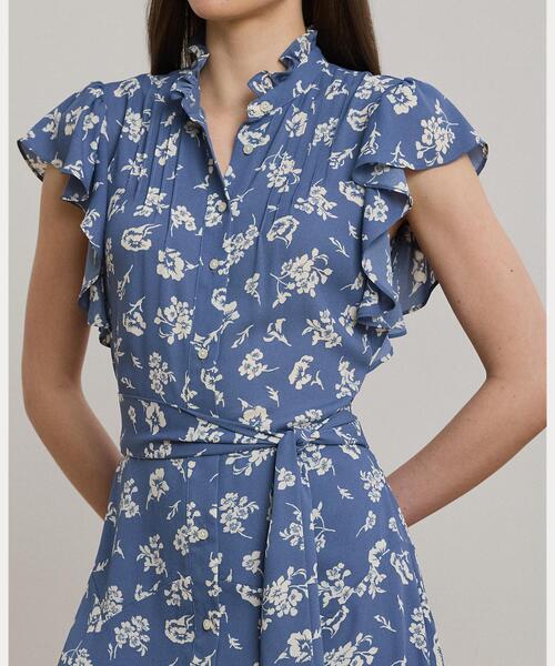 LAUREN RALPH LAUREN ベルト付 ジョーゼット ワンピース LAUREN RALPH LAUREN ラフィアバックル ベルテッド ジョーゼット