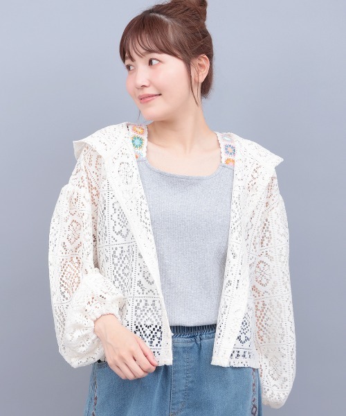 チチカカ（チチカカ）の「パッチワーク風レースカーディガン（カーディガン/ボレロ・レディース・ブラック/ホワイト・FREE）」の2枚目の写真