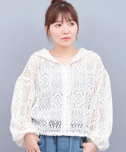 チチカカ（チチカカ）の「パッチワーク風レースカーディガン（カーディガン/ボレロ・レディース・ブラック/ホワイト・FREE）」の4枚目の写真