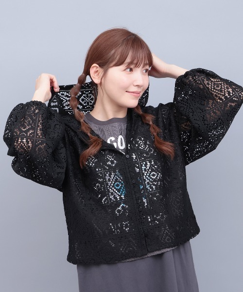 チチカカ（チチカカ）の「パッチワーク風レースカーディガン（カーディガン/ボレロ・レディース・ブラック/ホワイト・FREE）」の7枚目の写真