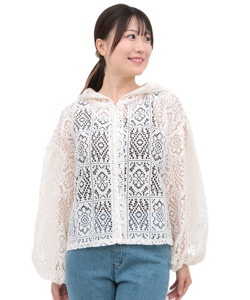 チチカカ（チチカカ）の「パッチワーク風レースカーディガン（カーディガン/ボレロ・レディース・ブラック/ホワイト・FREE）」の8枚目の写真