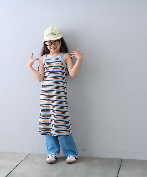 CIAOPANIC TYPY（チャオパニックティピー）の「【KIDS】マルチボーダーアメスリキャミワンピース（ワンピース・キッズ・ピンク/ブラック/サックスブルー・XX-LARGE/X-LARGE/LARGE/MEDIUM/SMALL）」の7枚目の写真