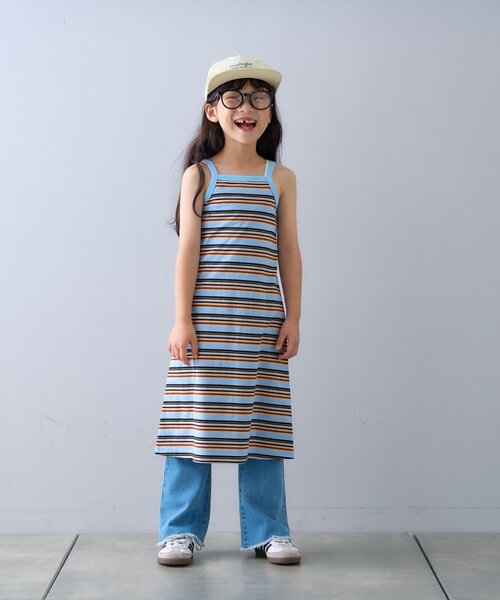 CIAOPANIC TYPY（チャオパニックティピー）の「【KIDS】マルチボーダーアメスリキャミワンピース（ワンピース・キッズ・ピンク/ブラック/サックスブルー・XX-LARGE/X-LARGE/LARGE/MEDIUM/SMALL）」の8枚目の写真