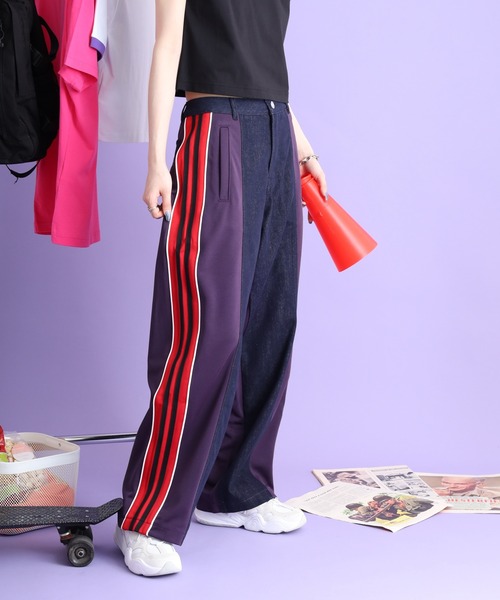 NERDY(ノルディ)の「デニムミックストラックパンツ(デニムパンツ・メンズ・ホワイト/カーキ/レッド・M/L/S/SS)」の4枚目の写真