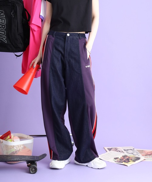 NERDY(ノルディ)の「デニムミックストラックパンツ(デニムパンツ・メンズ・ホワイト/カーキ/レッド・M/L/S/SS)」の6枚目の写真