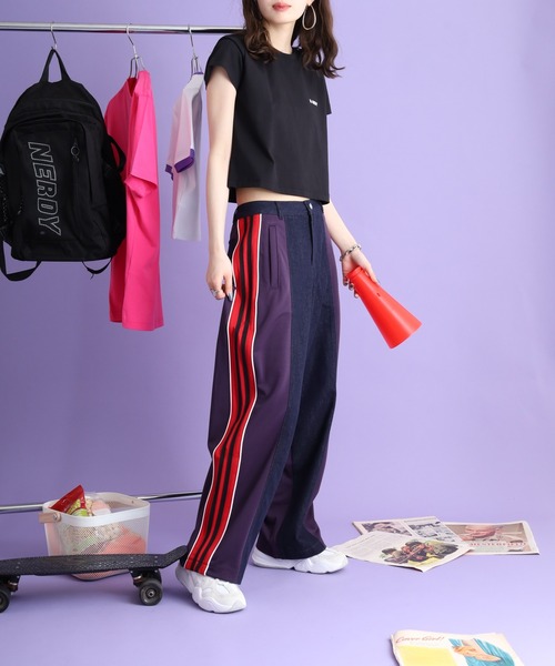 NERDY(ノルディ)の「デニムミックストラックパンツ(デニムパンツ・メンズ・ホワイト/カーキ/レッド・M/L/S/SS)」の8枚目の写真