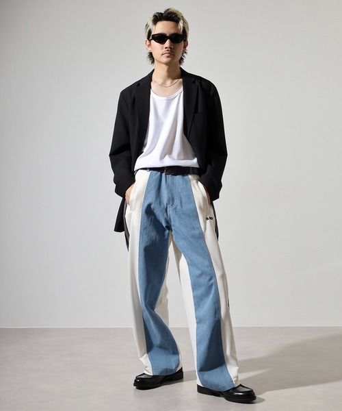 NERDY(ノルディ)の「デニムミックストラックパンツ(デニムパンツ・メンズ・ホワイト/カーキ/レッド・M/L/S/SS)」の16枚目の写真