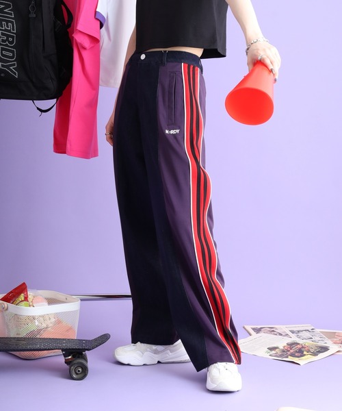 NERDY(ノルディ)の「デニムミックストラックパンツ(デニムパンツ・メンズ・ホワイト/カーキ/レッド・M/L/S/SS)」の9枚目の写真