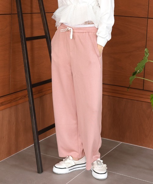 pufe(ピュフェ)の「【低身長/高身長/バレルレッグ】【pufe】カーブスウェット ショート丈 ロング丈 スウェット ロングパンツ ワイドパンツ ウエストゴム(スウェットパンツ・レディース・ブラック/グレー/アイボリー/ピンク/ネイビー・LONG/SHORT)」の1枚目の写真