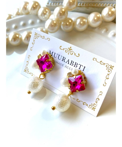 VIBGYOR(ヴィブジョー)の「【MUURABBTI】スクエアビジューとコットン風パールのピアス(MA)(ピアス(両耳用)・レディース・エメラルド/その他/その他1/バイオレット/コバルトブルー/アクア・FREE)」の14枚目の写真
