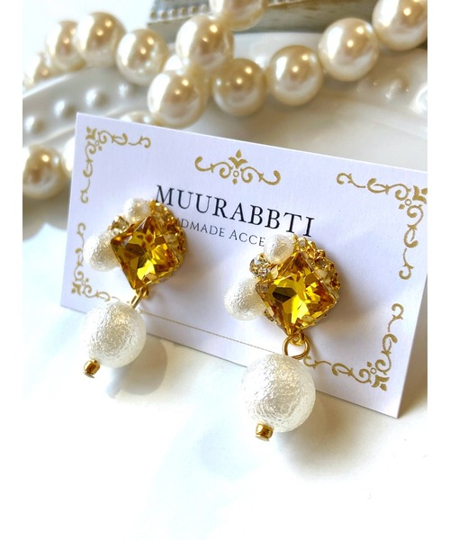 VIBGYOR(ヴィブジョー)の「【MUURABBTI】スクエアビジューとコットン風パールのピアス(MA)(ピアス(両耳用)・レディース・エメラルド/その他/その他1/バイオレット/コバルトブルー/アクア・FREE)」の15枚目の写真