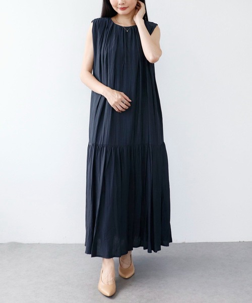 ボカシプリーツギャザー切替ワンピース