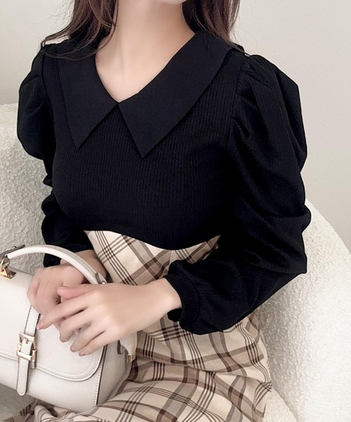 mily bilet(ミウィビレット)の「【mily bilet】愛され要素がぎゅっと盛り♪シャツ襟チェックアシメフリルドッキングロングワンピース(長袖)(ワンピース・レディース・バーガンディー/ネイビー/ベージュ・LARGE/MEDIUM/SMALL/X-LARGE)」の9枚目の写真