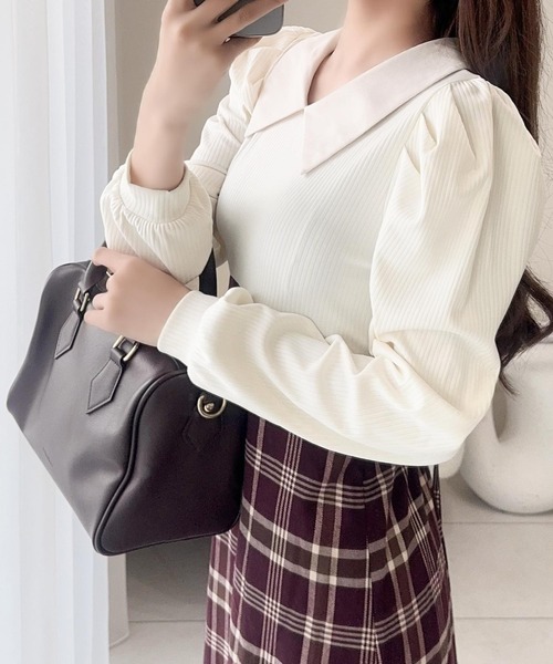 mily bilet(ミウィビレット)の「【mily bilet】愛され要素がぎゅっと盛り♪シャツ襟チェックアシメフリルドッキングロングワンピース(長袖)(ワンピース・レディース・バーガンディー/ネイビー/ベージュ・LARGE/MEDIUM/SMALL/X-LARGE)」の20枚目の写真