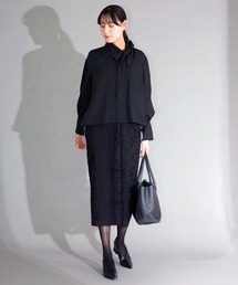 Ranerrh（ラネリ）の「インポートレースボウタイドレス【喪服・礼服】【入卒式・結婚式】【オフィス/ビジネス/デイリーにも使える】【オリジナルパール付】【秋冬用】（スーツセット）」