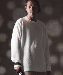 mlt5299-Jacquard texture cut sew-Distressed for a vintage look- ロングスリーブプルオーバー