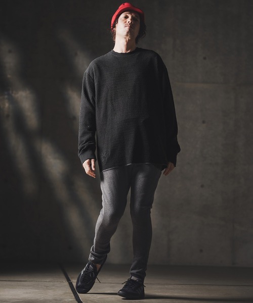 GLIMCLAP(グリムクラップ)の「mlt5299-Jacquard texture cut sew-Distressed for a vintage look- ロングスリーブプルオーバー(Tシャツ/カットソー・メンズ・ホワイト/ブラック・S/M/L)」の11枚目の写真