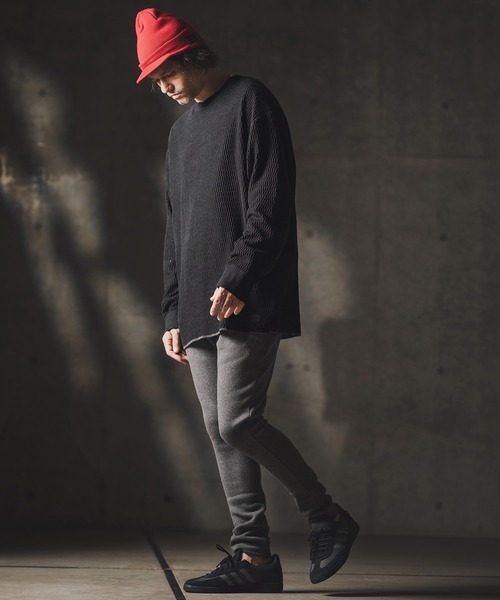 GLIMCLAP(グリムクラップ)の「mlt5299-Jacquard texture cut sew-Distressed for a vintage look- ロングスリーブプルオーバー(Tシャツ/カットソー・メンズ・ホワイト/ブラック・S/M/L)」の12枚目の写真
