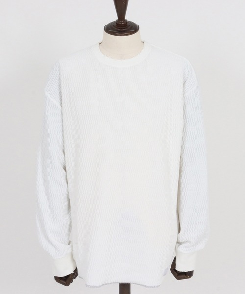 GLIMCLAP(グリムクラップ)の「mlt5299-Jacquard texture cut sew-Distressed for a vintage look- ロングスリーブプルオーバー(Tシャツ/カットソー・メンズ・ホワイト/ブラック・S/M/L)」の13枚目の写真