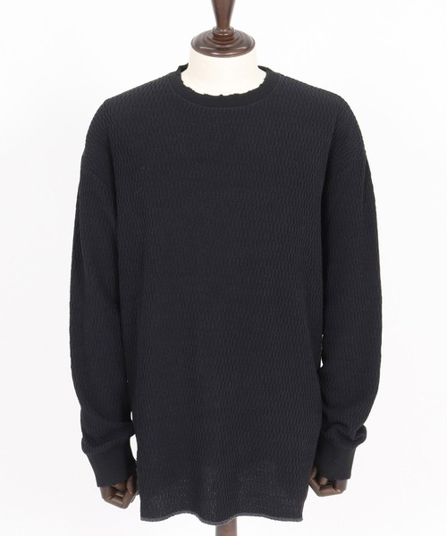 GLIMCLAP(グリムクラップ)の「mlt5299-Jacquard texture cut sew-Distressed for a vintage look- ロングスリーブプルオーバー(Tシャツ/カットソー・メンズ・ホワイト/ブラック・S/M/L)」の16枚目の写真