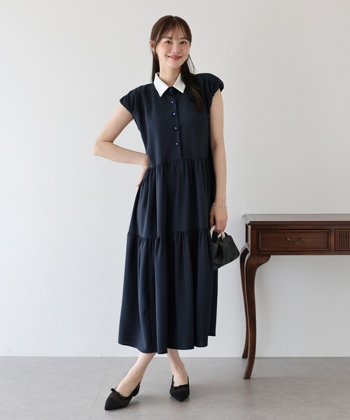 BLUEEAST(ブルーイースト)の「衿付きティアードワンピース(ワンピース・レディース・ブラック系/ネイビー・MEDIUM)」の19枚目の写真