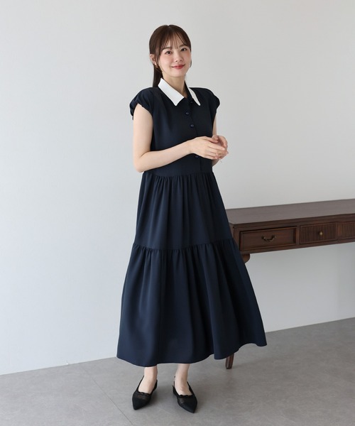 BLUEEAST(ブルーイースト)の「衿付きティアードワンピース(ワンピース・レディース・ブラック系/ネイビー・MEDIUM)」の21枚目の写真