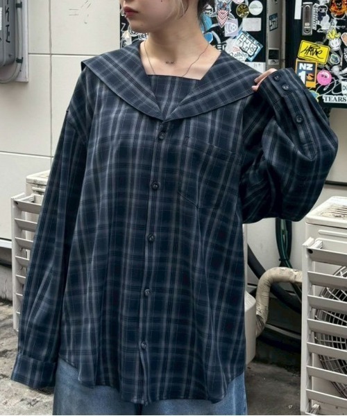 Candy Stripper(キャンディストリッパー)の「SAILOR CHECK シャツ(シャツ/ブラウス・レディース・ピンク/ブラウン/ブラック・FREE)」の1枚目の写真