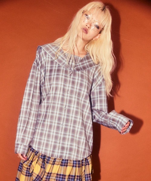 Candy Stripper(キャンディストリッパー)の「SAILOR CHECK シャツ(シャツ/ブラウス・レディース・ピンク/ブラウン/ブラック・FREE)」の4枚目の写真